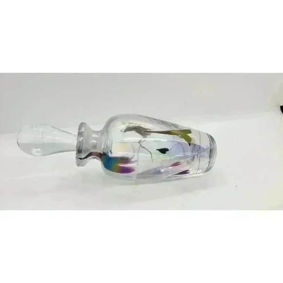Vintage Art Glass Hanging Upside Down Abstract Heart Irredescent Perfume Bottle - Picture 13 of 14